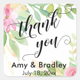 Rosa Blume Script Danke Personalisierte Hochzeit Quadratischer Aufkleber