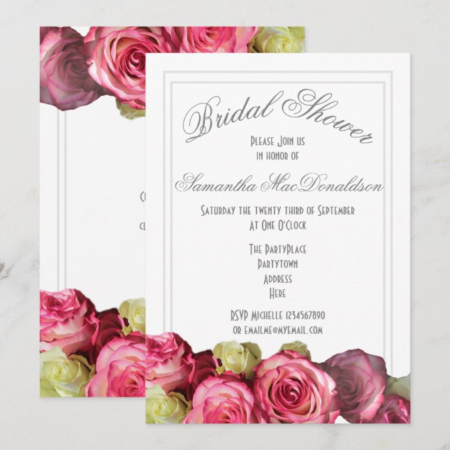 Rosa Blume Sommer Brautparty Einladung (Vorne/Hinten)