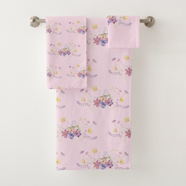 Rosa Blume Spray Bouquet Badhandtuch Set (Insitu)