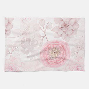 Rosa Blume Sukkulente Illustration Sommermuster Geschirrtuch