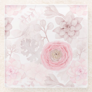 Rosa Blume Sukkulente Illustration Sommermuster Glasuntersetzer