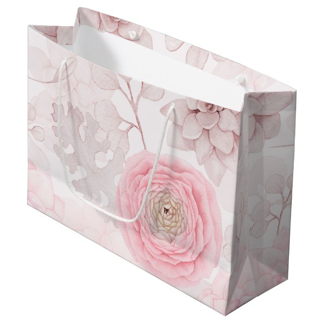 Rosa Blume Sukkulente Illustration Sommermuster Große Geschenktüte (Vorderseite Schrägansicht)