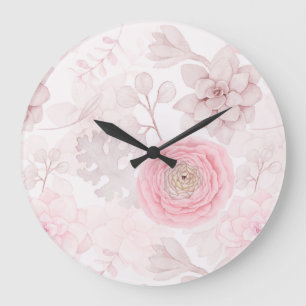 Rosa Blume Sukkulente Illustration Sommermuster Große Wanduhr