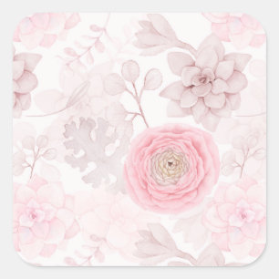 Rosa Blume Sukkulente Illustration Sommermuster Quadratischer Aufkleber