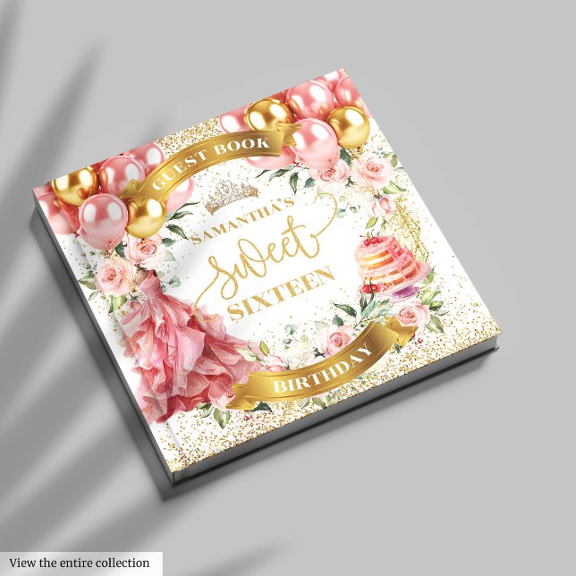 Rosa Blume Sweet 16 Guest Book Pink Dress Gästebuch (Chic Blush Gold Guest Book Sweet Sixteen)