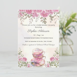 Rosa Blume Tee-Party-Brautparty Einladung