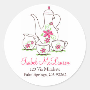 Rosa Blume Tee-Set-Adressetiketten Runder Aufkleber