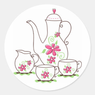 Rosa Blume Tee-Set-Aufkleber Runder Aufkleber