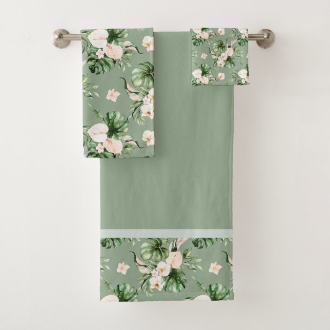 Rosa Blume Tropische Blätter Badhandtuch Set (Insitu)