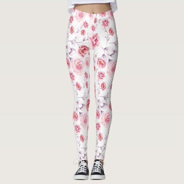 Rosa Blume über weiße Leggings (Vorderseite)