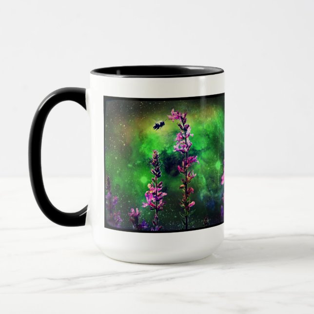 Rosa Blume und Bienen gegen die Welt Tasse (Links)