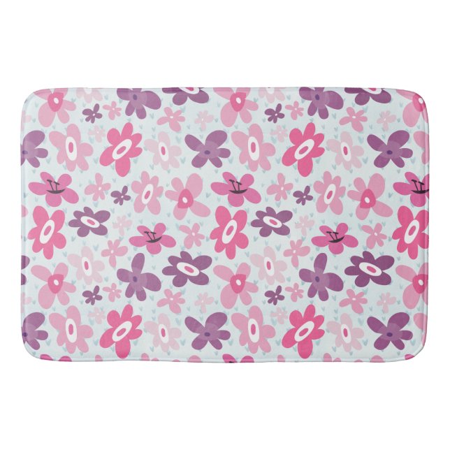 Rosa Blume und blaue Herzen Niedlich Whimsical Badematte (Vorderseite)