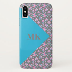 Rosa Blume und Blauer Farbblock Case-Mate iPhone Hülle