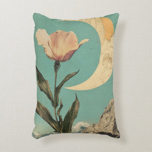Rosa Blume und Crescent Moon Dekokissen