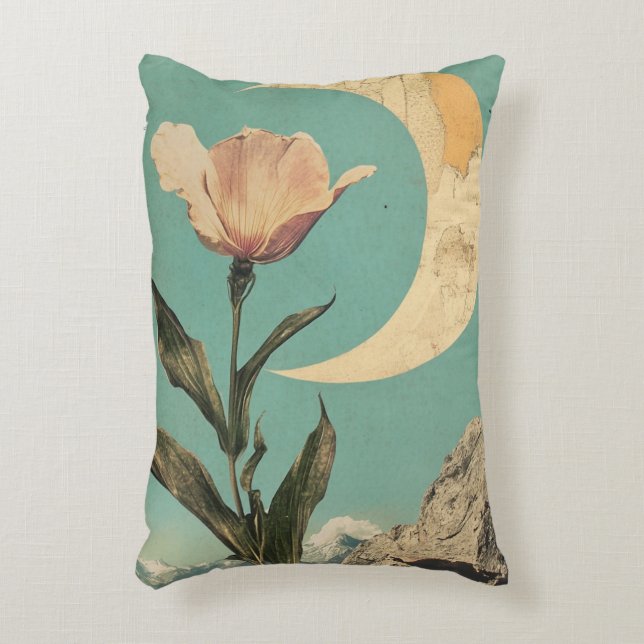 Rosa Blume und Crescent Moon Dekokissen (Vorderseite(Vertikal))