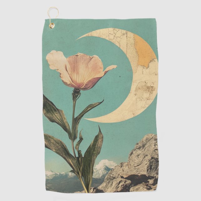 Rosa Blume und Crescent Moon Golfhandtuch (Vorderseite)