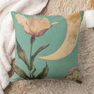Rosa Blume und Crescent Moon Kissen