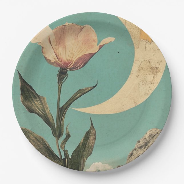 Rosa Blume und Crescent Moon Pappteller (Vorderseite)