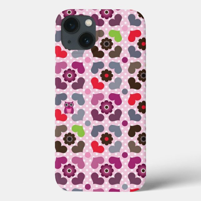 Rosa Blume und Eule-Muster Case-Mate iPhone Hülle (Rückseite)