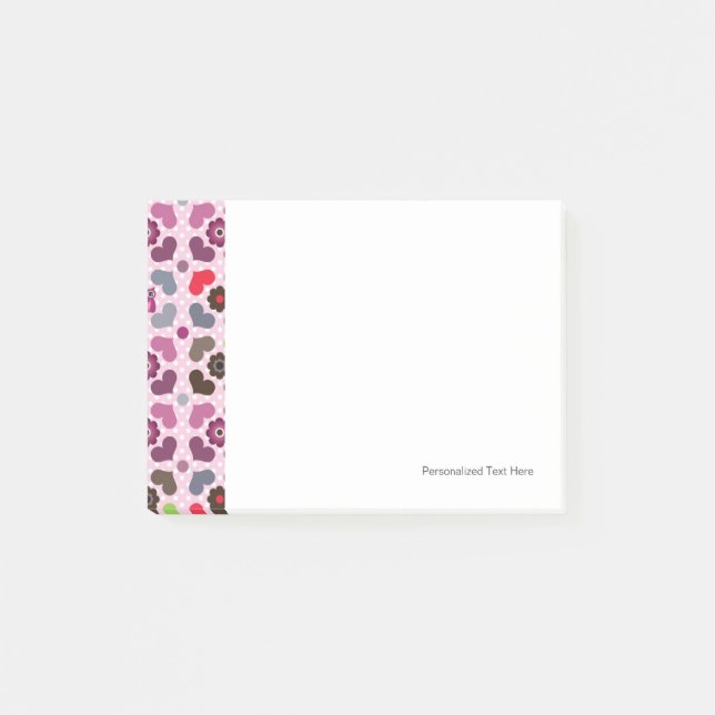rosa Blume und Eule-Muster Post-it Klebezettel (Vorderseite)