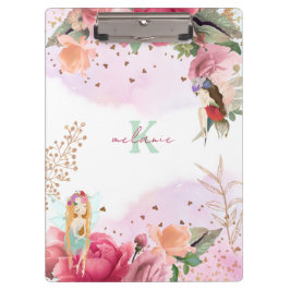 Rosa Blume und Fairies Mädchen bearbeitbar Klemmbrett