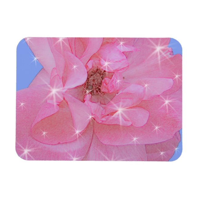 Rosa Blume und funkelnde Sterne Magnet (Horizontal)