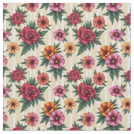 Rosa Blume und Gold auf Tan Strips Stoff