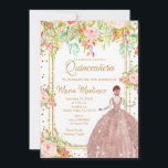 Rosa Blume und Gold Glitzer Quinceanera  Einladung<br><div class="desc">Rosa Blume und Gold Glitzer Quinceanera Geburtstagsfeier EinladungMis Quince Anos,  15. Geburtstag, </div>