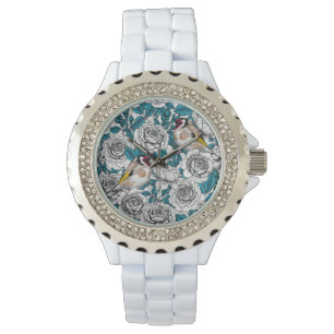 Rosa Blume und Goldflossen Armbanduhr
