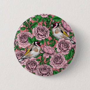 Rosa Blume und Goldflossen Button