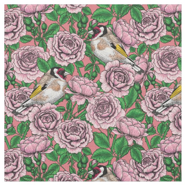 Rosa Blume und Goldflossen Stoff (Nahaufnahme)