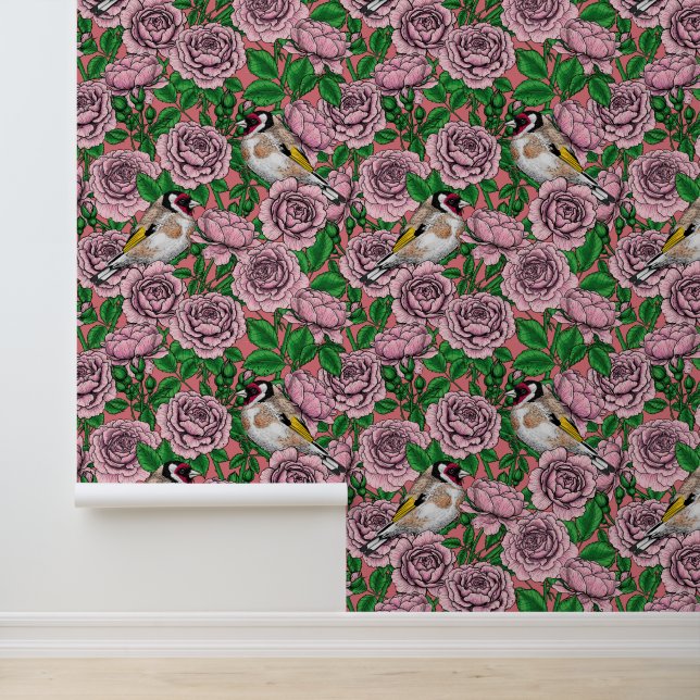 Rosa Blume und Goldflossen Tapete (Anwendung)