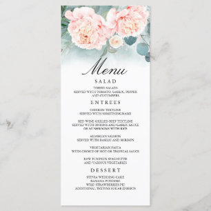 Rosa Blume und grüne Hochzeitsmenüs Programm
