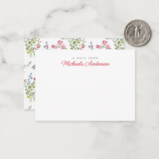 Rosa Blume und Grüne Individuelle Name Mitteilungskarte (Vorderseite/Rückseite Beispiel)