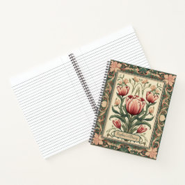 Rosa Blume und grüne Ornamente Notizbuch