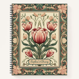Rosa Blume und grüne Ornamente Notizbuch