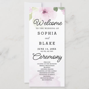 Rosa Blume und Grünes Weißes Hochzeitsprogramm