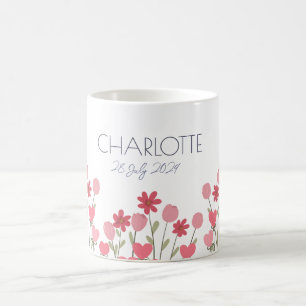 Rosa Blume und Herzen Geburtstag Kaffeetasse