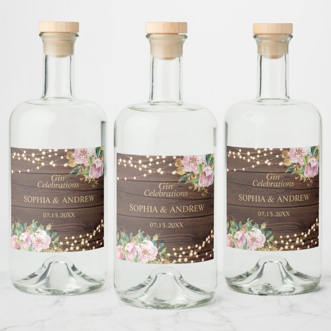 Rosa Blume und Hochzeitsholz Alkoholflaschenetikett (Flaschen)