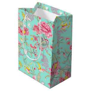 Rosa Blume und Hummingbird Mittlere Geschenktasche Geschenktüte
