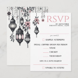 Rosa Blume und Laternen - die Auswahl RSVP Karte