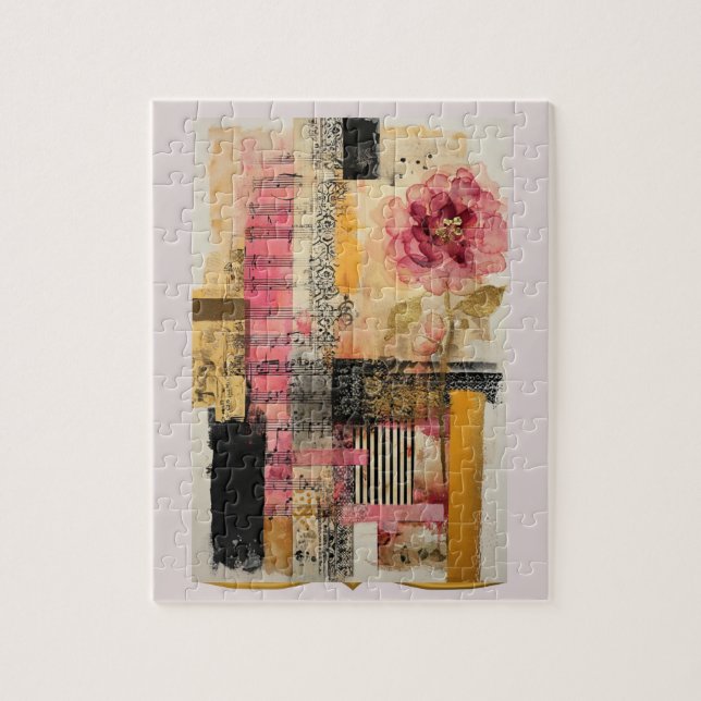 Rosa Blume und Musiknoten (Vertikal)