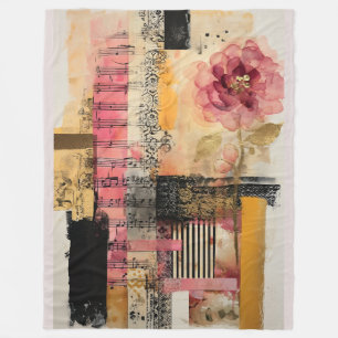Rosa Blume und Musiknoten Fleecedecke