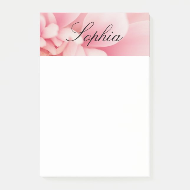 Rosa Blume und Name des schwarzen Skripts Post-it Klebezettel (Vorderseite)