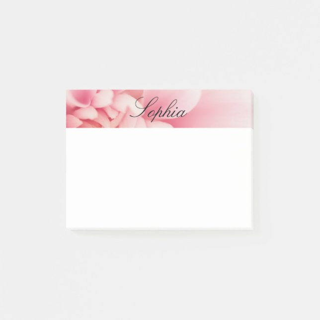 Rosa Blume und Name des schwarzen Skripts Post-it Klebezettel (Vorderseite)