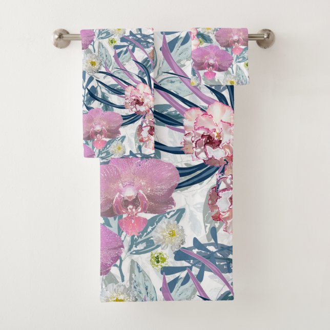 Rosa Blume und Orchideen. Badhandtuch Set (Insitu)