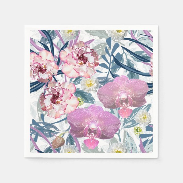 Rosa Blume und Orchideen. Serviette (Vorderseite)