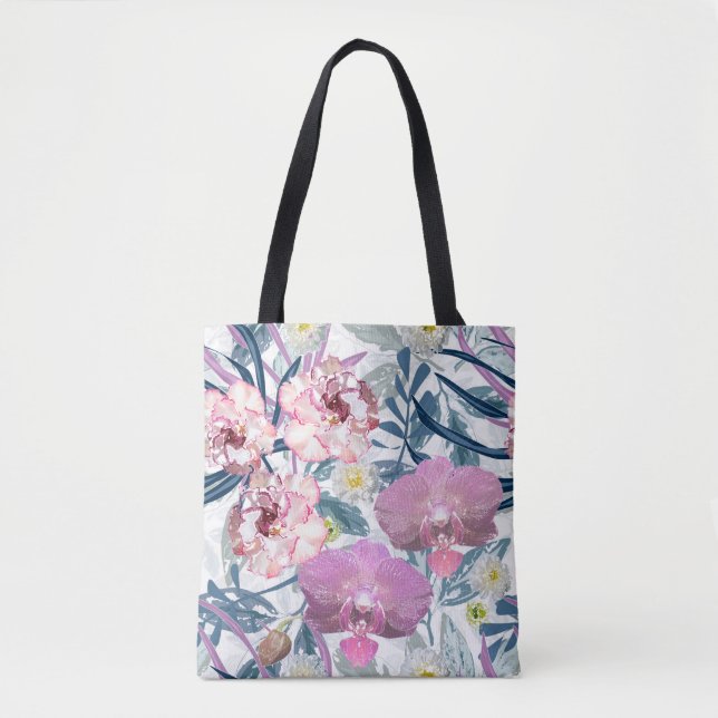 Rosa Blume und Orchideen. Tasche (Vorderseite)