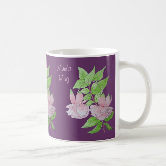 Rosa Blume und originelle Malerei im Blatt-Design Kaffeetasse (Rechts)