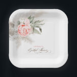 Rosa Blume und Pampas Grass Boho Brautparty Pappteller<br><div class="desc">Weich-pinkfarbene Blumenpampas Brautparty Papier Teller</div>